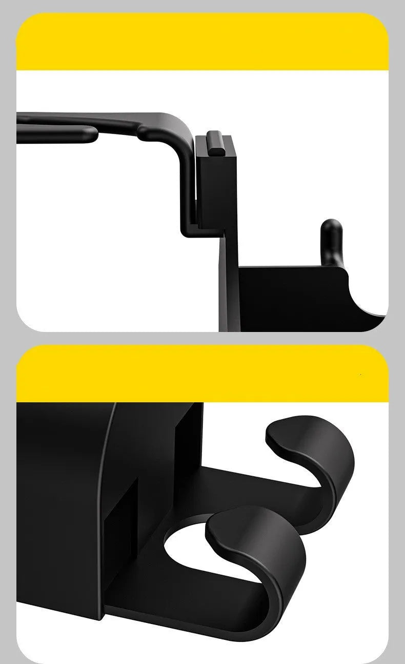 Black plastic car hook seat back organiser with cup holder and hook