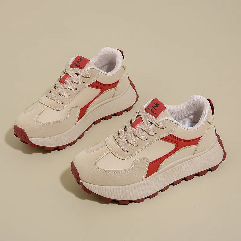 Women's flat heel sports shoes with injection moulded sole in card black, khaki red, and white gray colour options