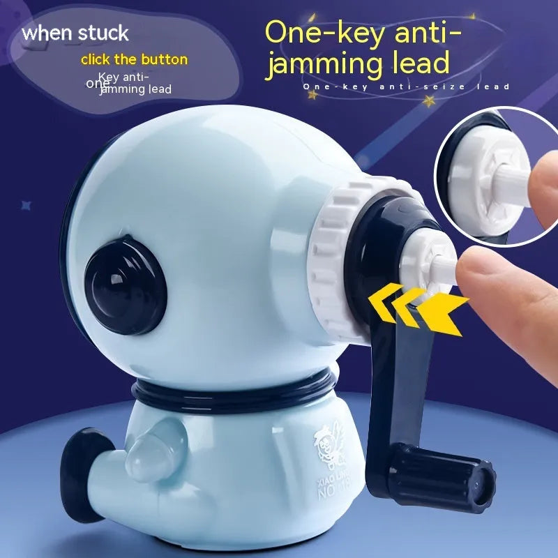 Blue astronaut cartoon manual pencil sharpener for children with adjustable sharpening levels