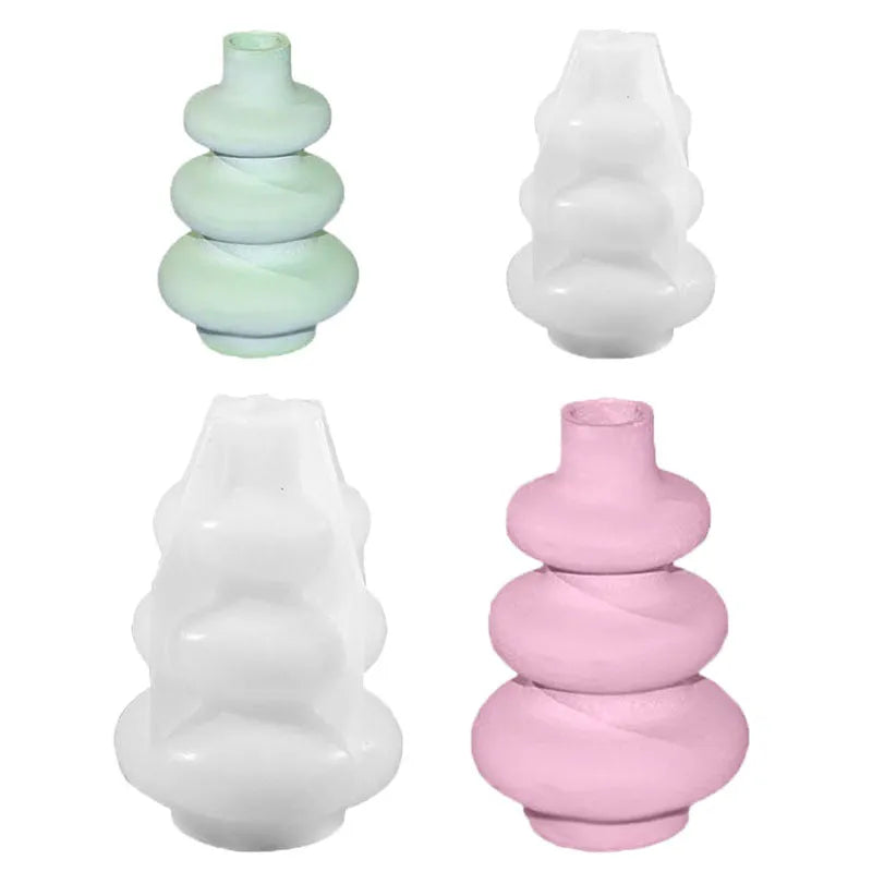 Three layer circle vase silicone mold in irregular shape for cake decoration and crafts