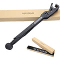 Black folding portable laptop stand made of reinforced nylon with compact dimensions