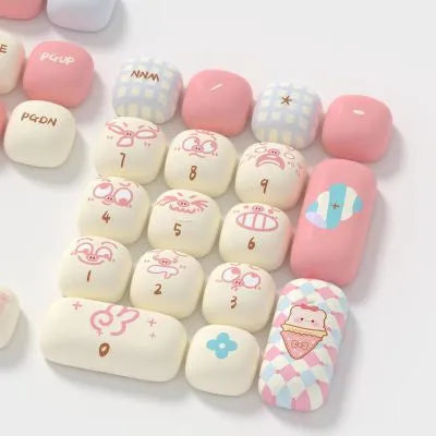 Sublimation printed cute cartoon pig party themed mechanical keyboard keycap set in various colours.