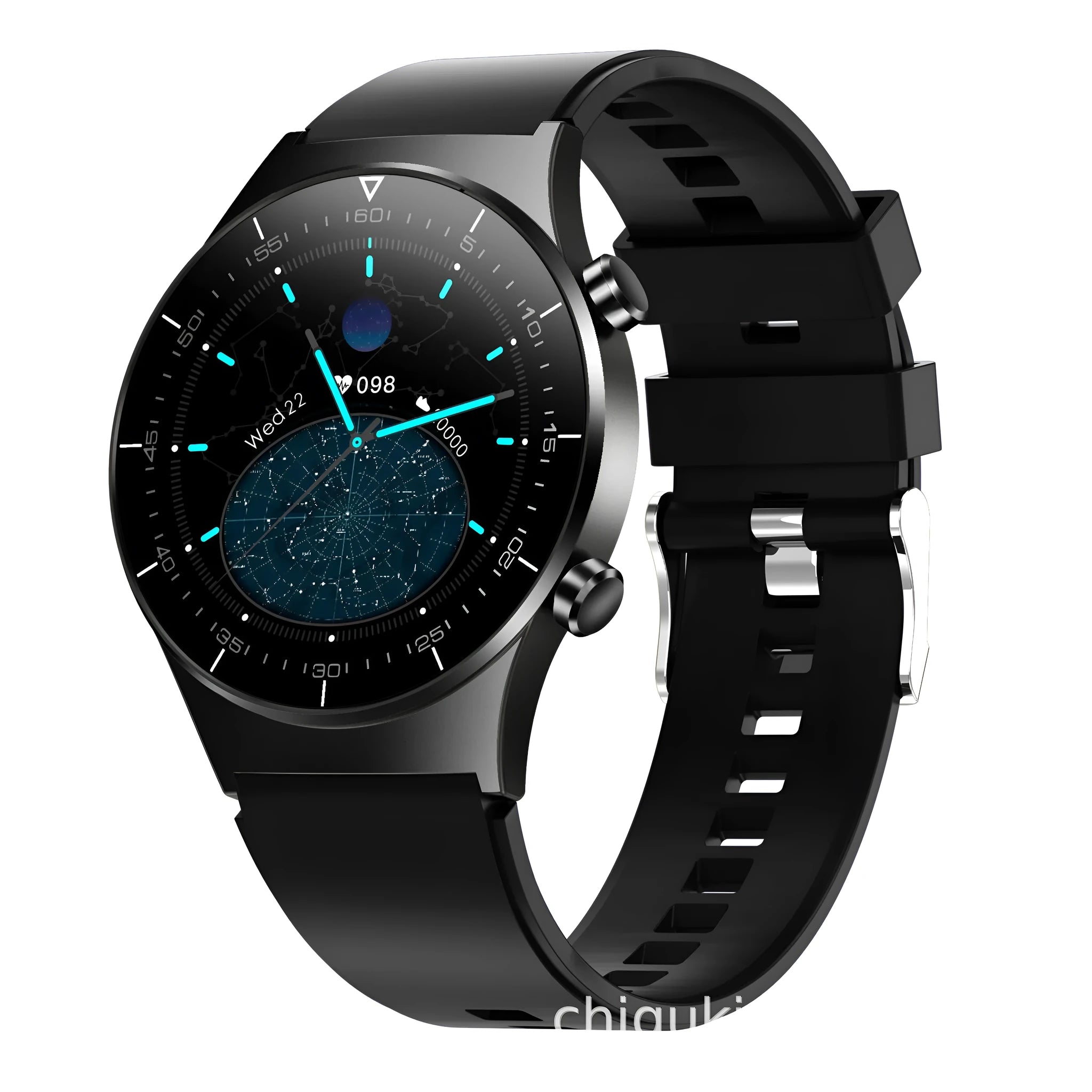 Black TPU smart watch with 1.28 inch touchscreen showing health monitoring interface