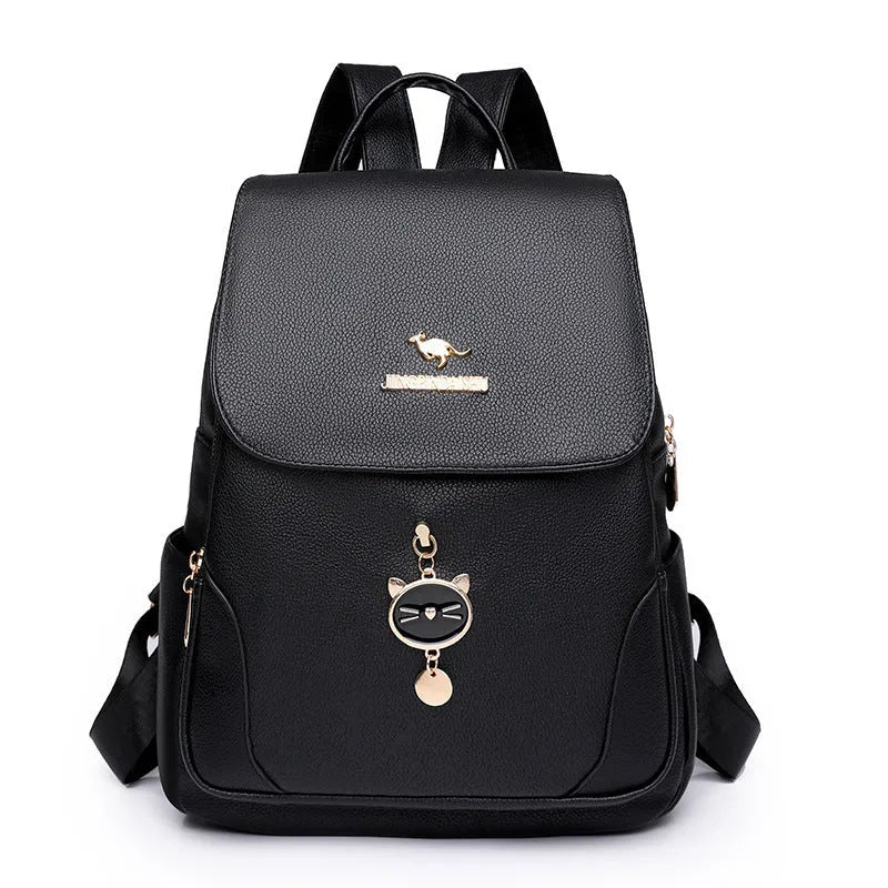 Casual women's backpack in soft PU leather with a three-dimensional pocket, shown in taro purple colour.