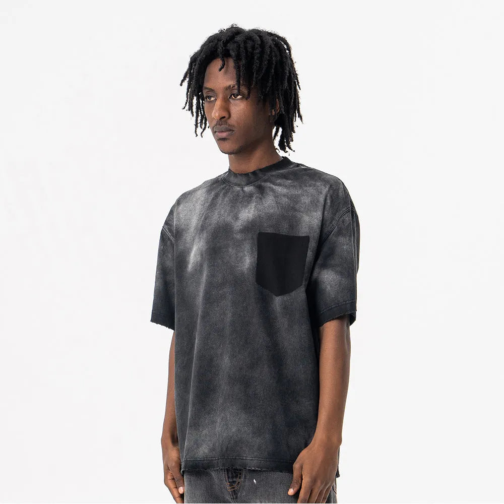 Men's black cotton short-sleeved t-shirt with letter print and loose street fashion style