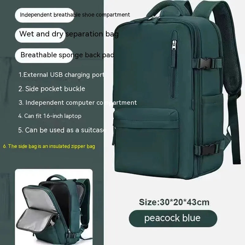 Large capacity waterproof mummy backpack in nylon available in multiple colours including black, mint green, pink, and light blue