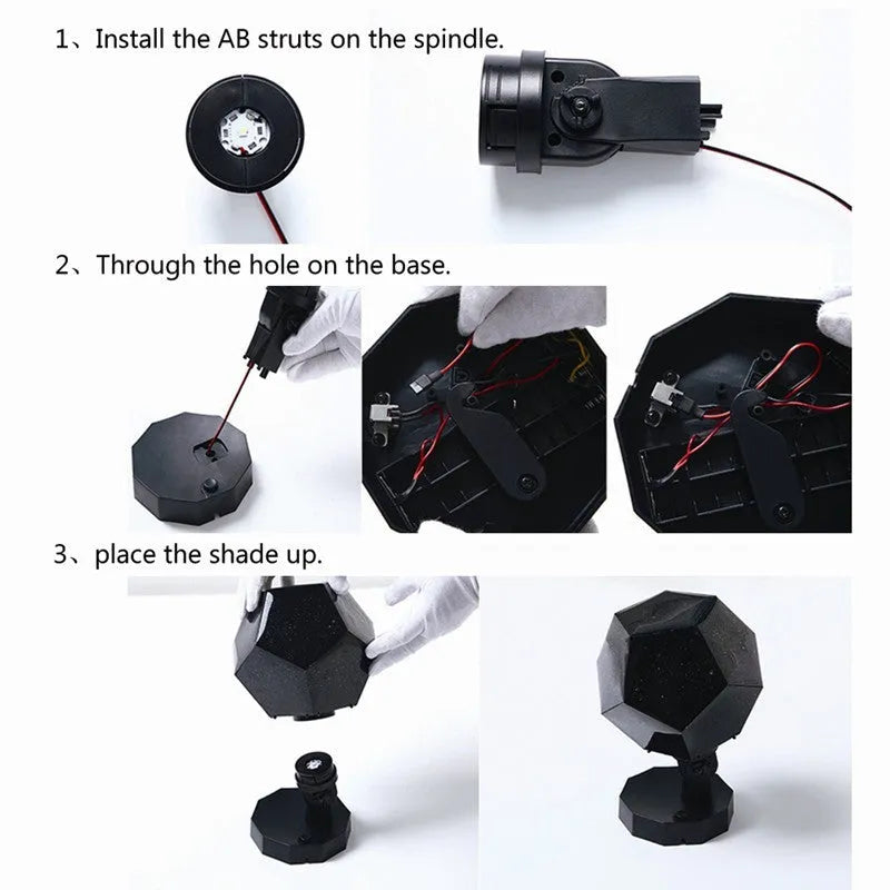 LED star projector night light showing constellation projection on bedroom ceiling with remote control