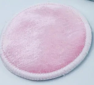 Velvet makeup remover pads in water pink and light blue colours with cotton mesh storage bag