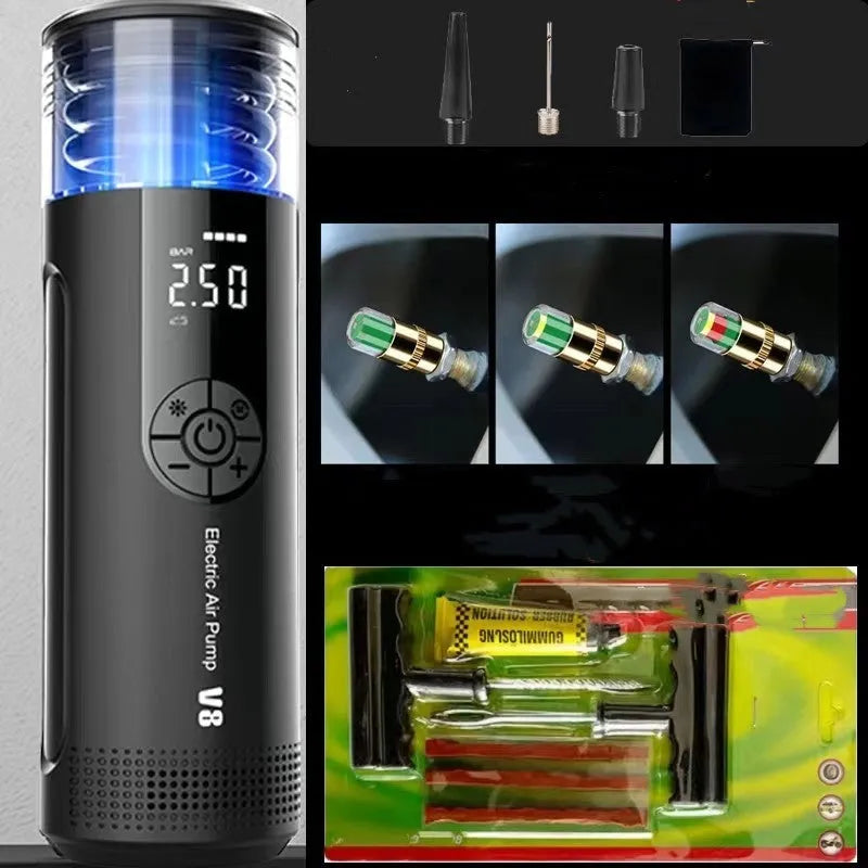CS-V8 portable electric tyre inflator with digital display and 600cm cable