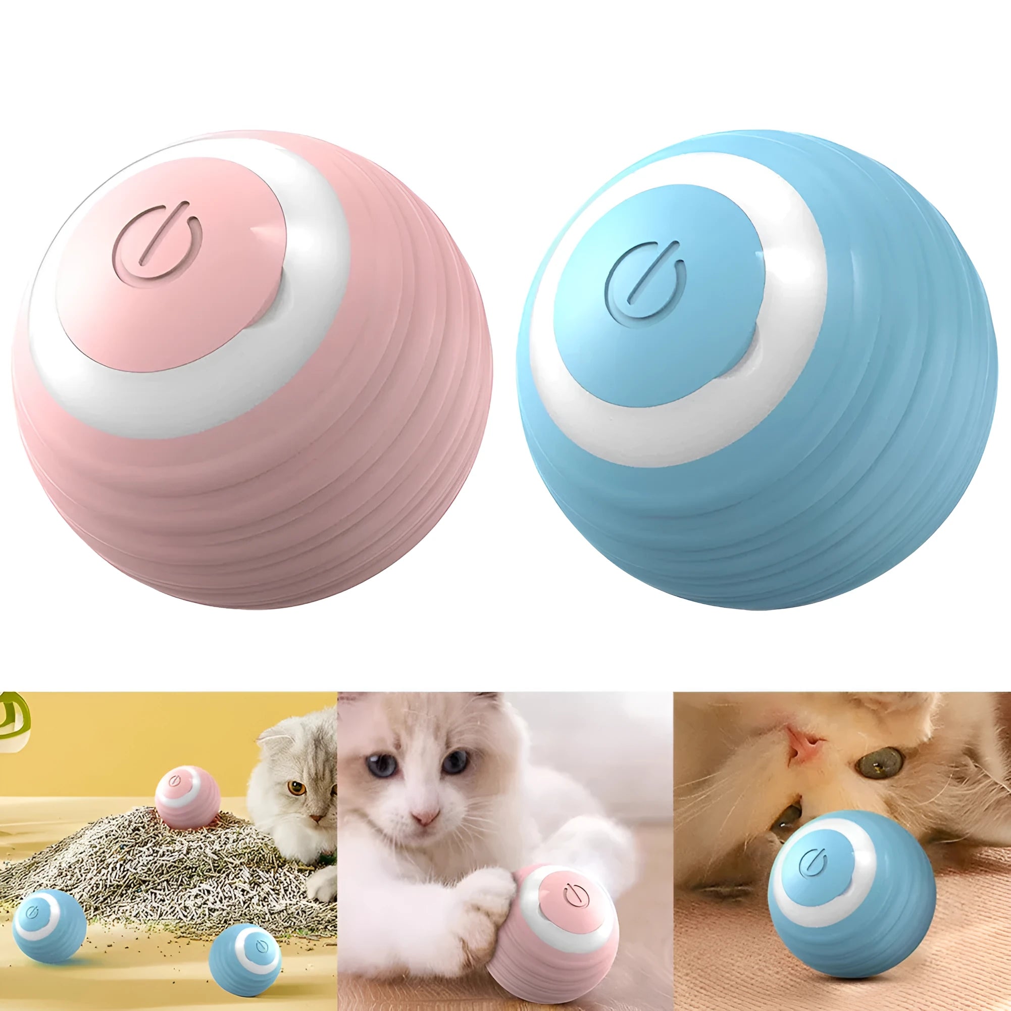 Blue rechargeable smart cat toy ball that moves automatically for indoor feline entertainment