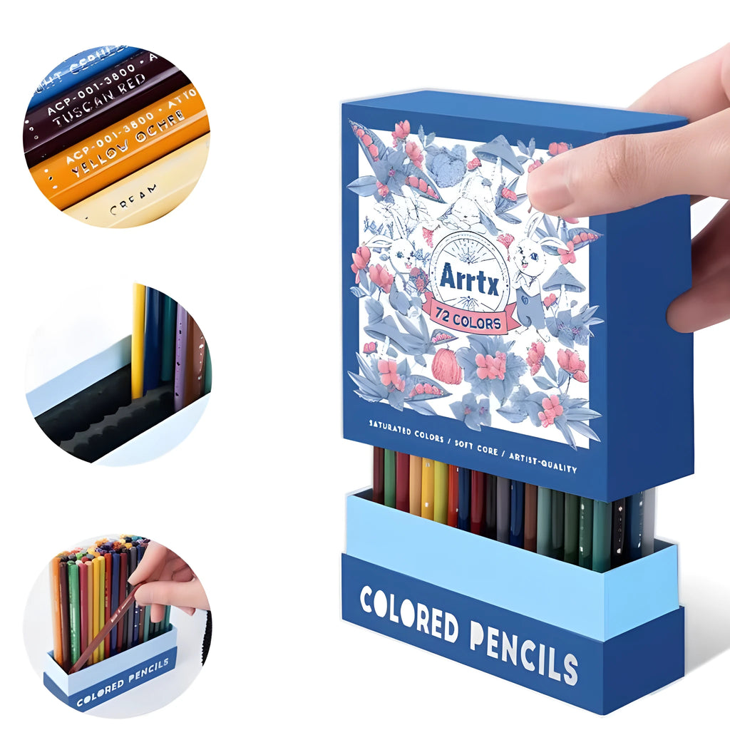 Boxed set of 72 or 126 coloured pencils with basswood casings for art students and painting examinations