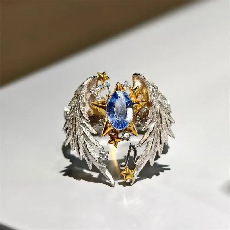 Angel Wings geometric adjustable ring with open-mouth US Size 8 design in alloy material