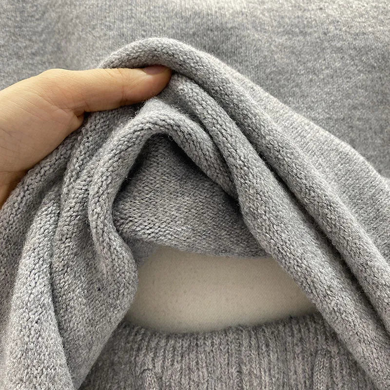 Loose-fitting long sleeve sweater and knitted wide leg fifth pants two-piece set in grey acrylic blend