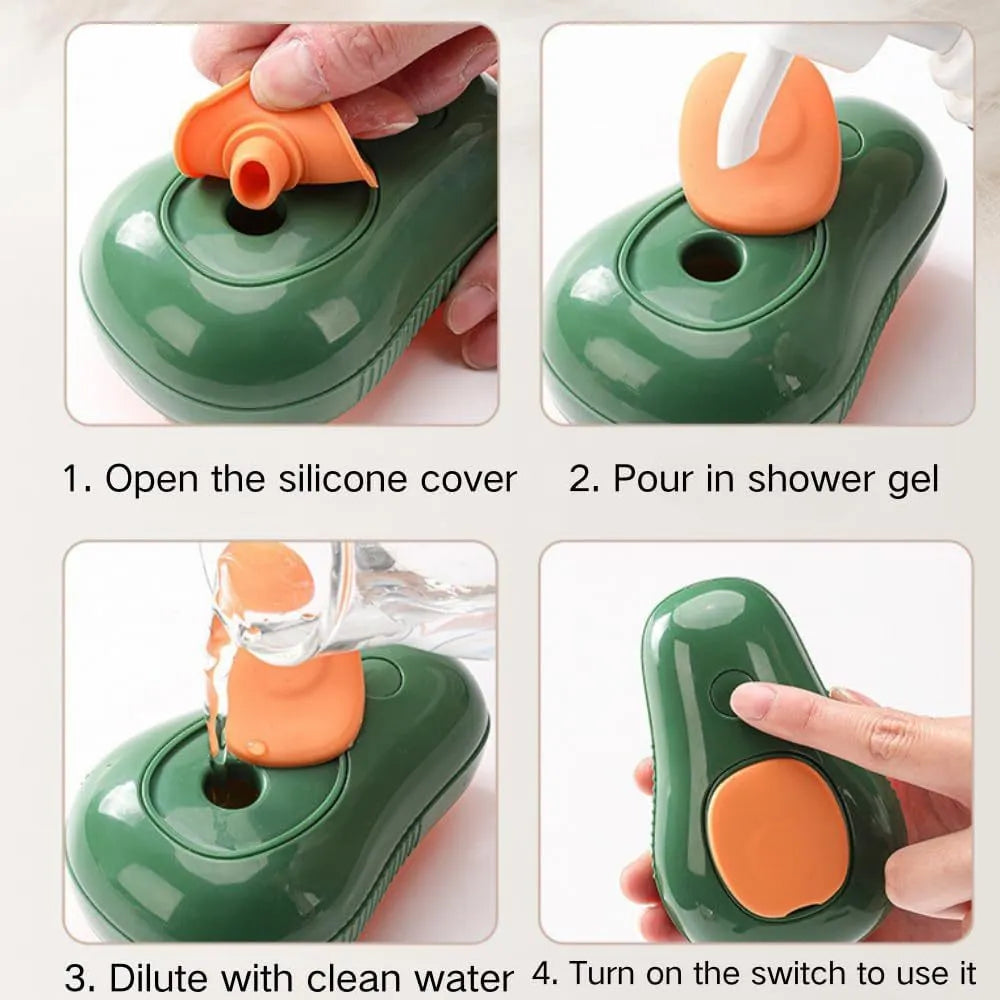 Green and white cat steam brush with water spray function and silicone grooming teeth