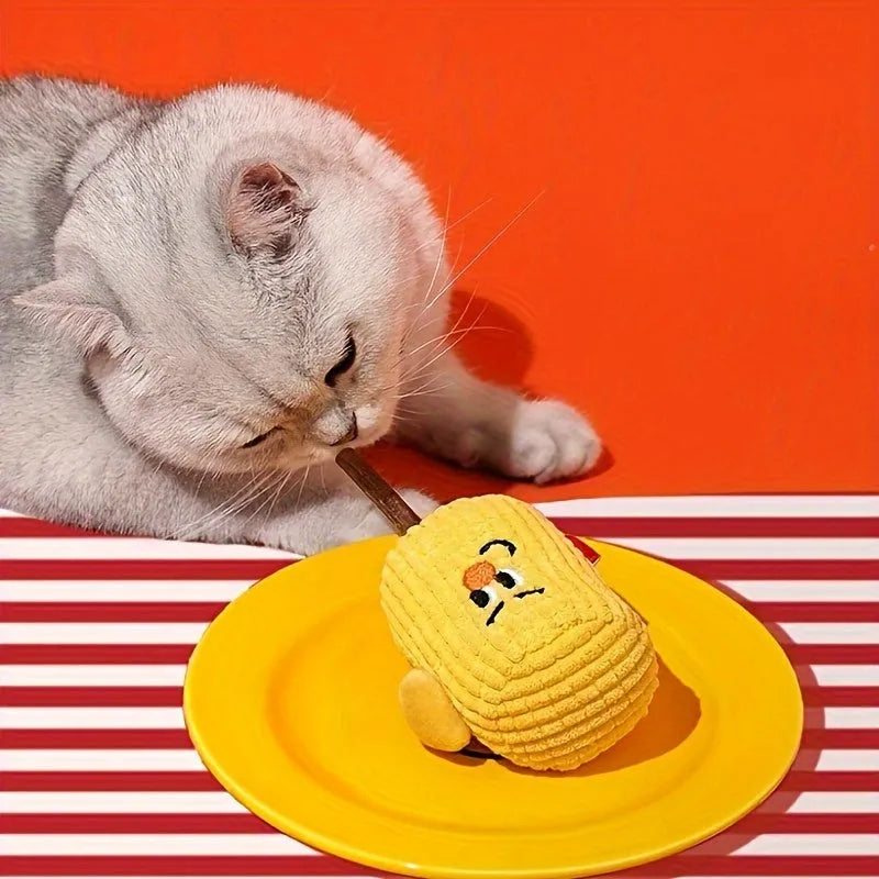 Polio wood corn cob shaped cat toy with catnip for dental health and play