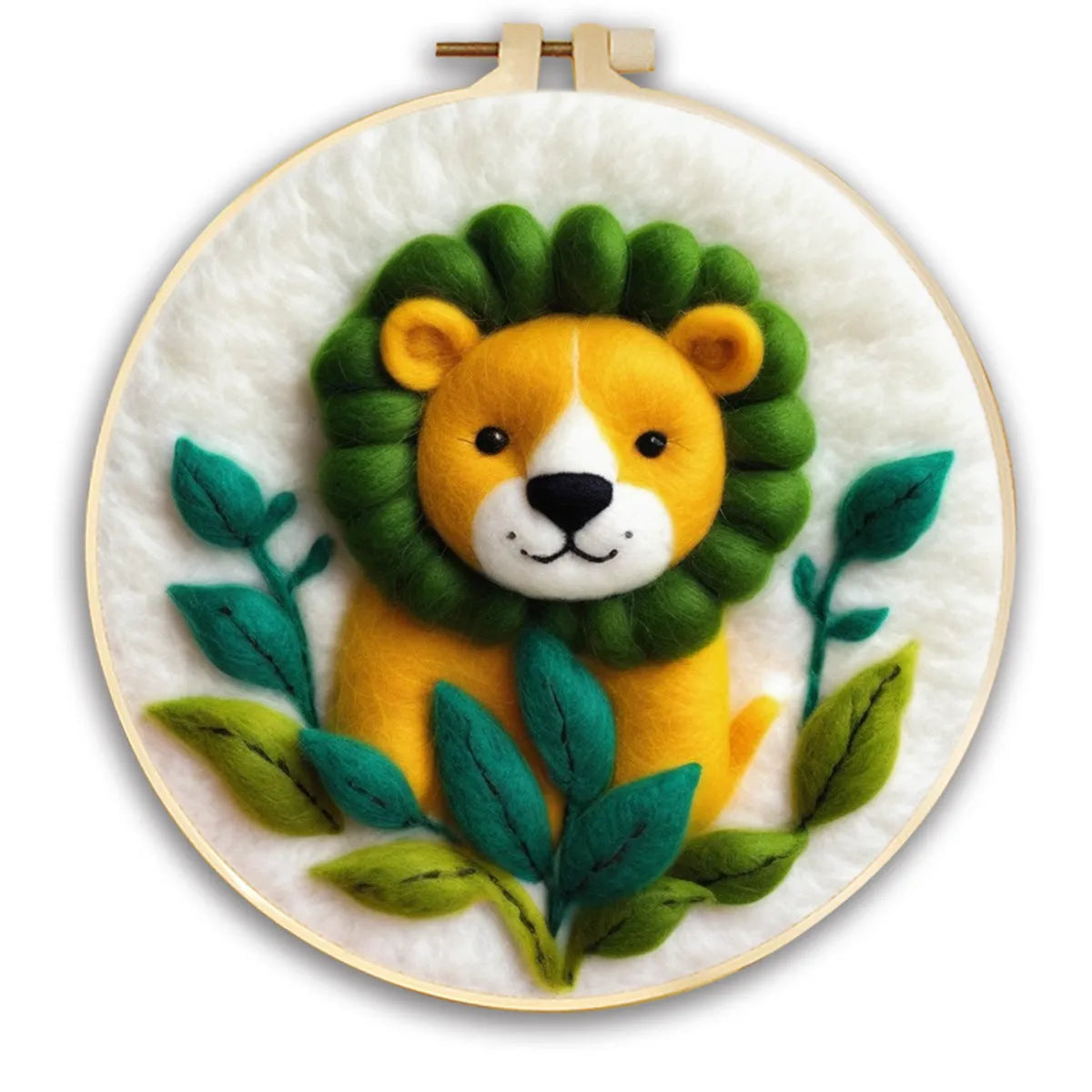 Round embroidery kit with wool felt floral components and 20x20cm linen frame
