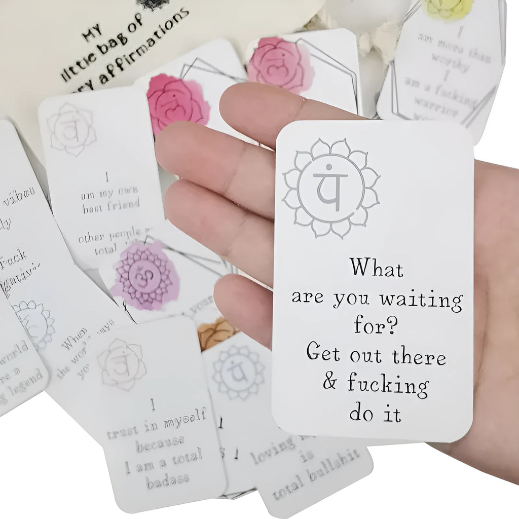 16-piece funny affirmation card set with soft adorable healing designs in greeting card bag