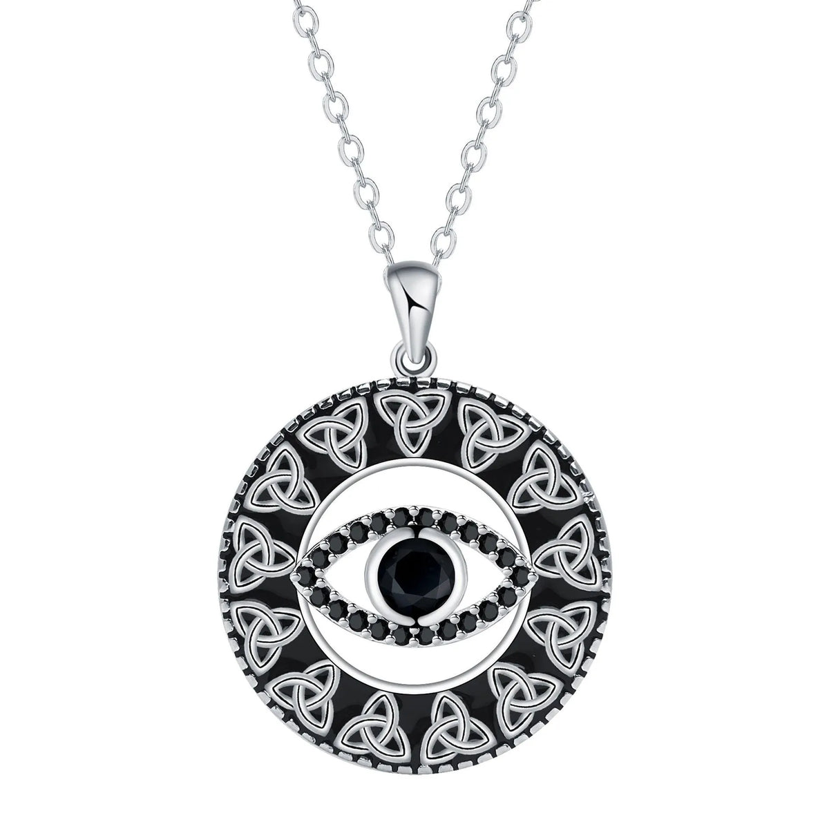 Copper Devil's Eye pendant necklace with a cross chain for women.