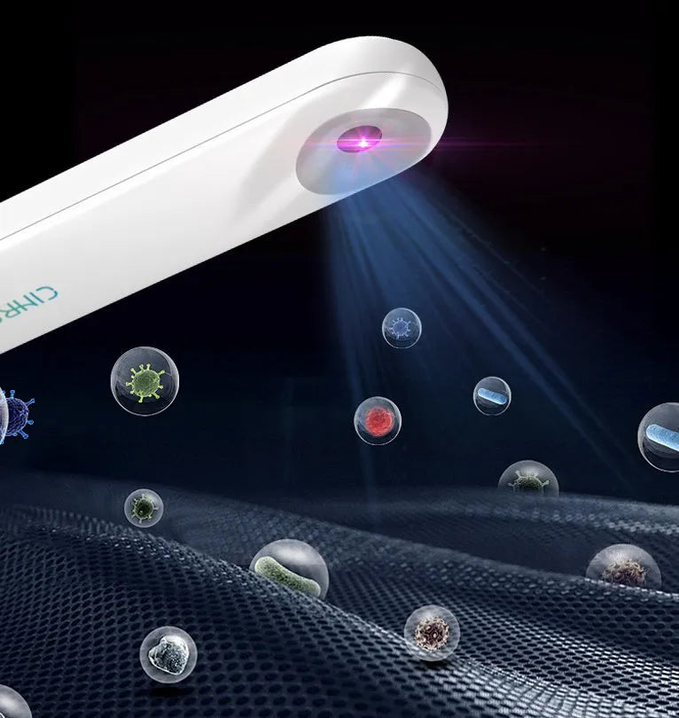 White portable UV sterilizer lamp showing compact dimensions for mobile disinfection use