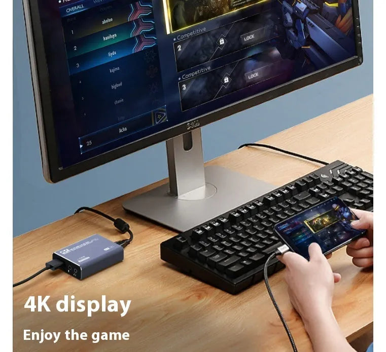 Black 4K gaming set-top box with MS2131 chip for 1080 video recording