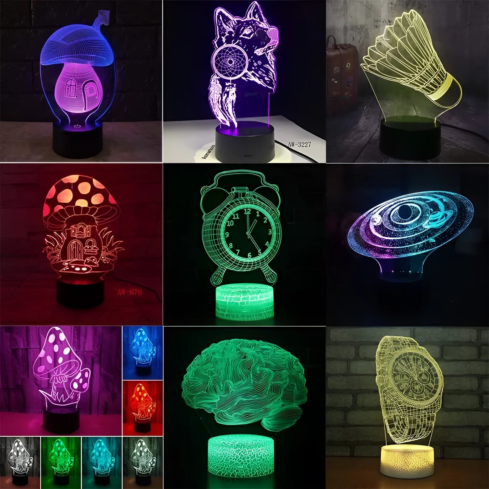 3D LED desk lamp with black ABS base and colorful acrylic panel showing touch or remote control options for study room