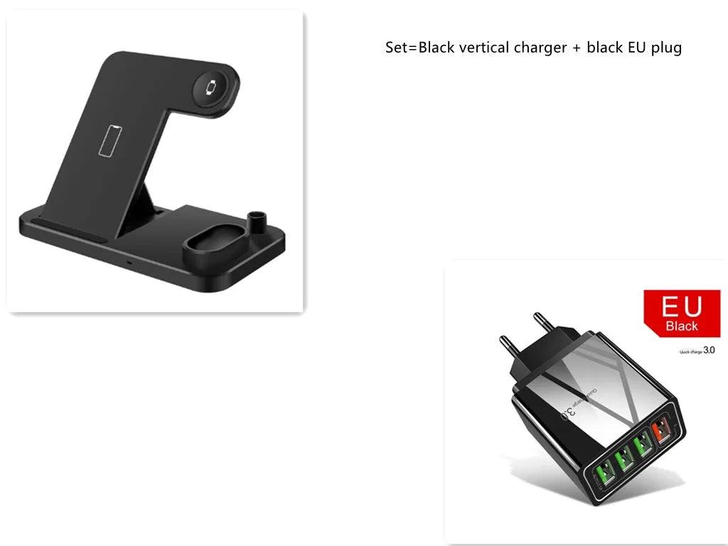 4-in-1 wireless charging station showing phone, Apple Watch, AirPods and Apple Pencil charging simultaneously