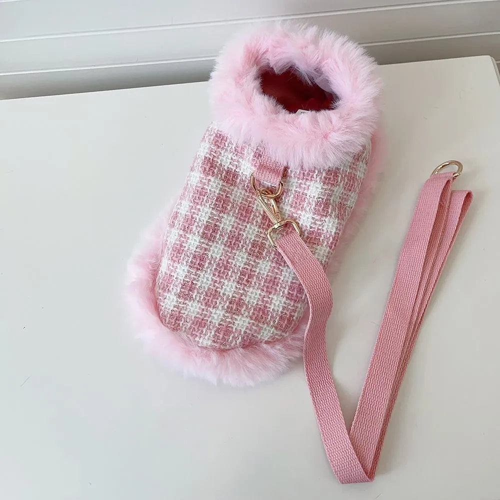 Pink cat costume set with beret and cloak for female cats