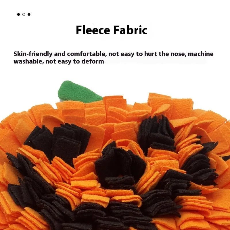Orange black green pumpkin print pet smell mat on polar fleece measuring 25x34cm