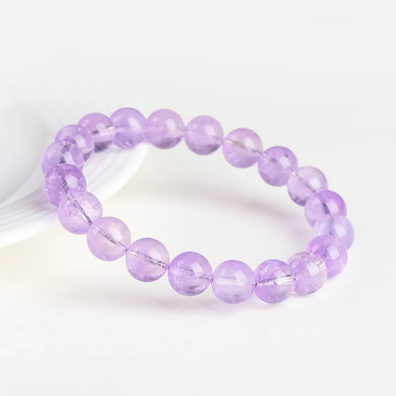Lavender amethyst bracelet with geometric round beads in cream or transparent colours