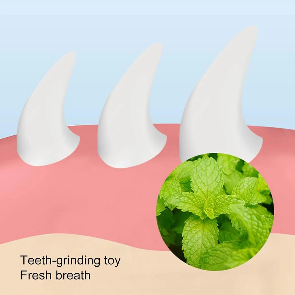 Blue carrot-shaped catnip ball with self-adhesive backing for wall mounting and cat teeth cleaning