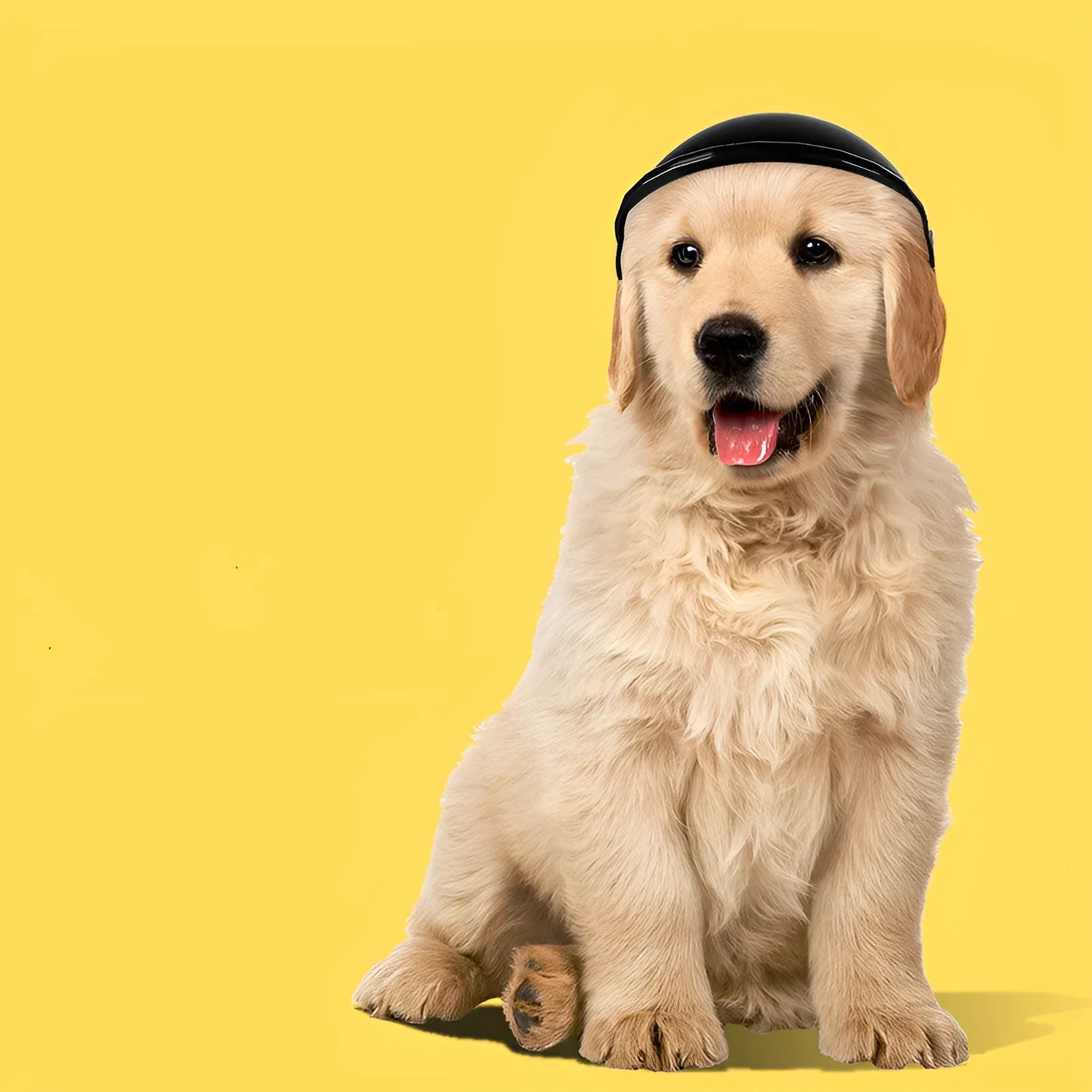 Small size S plastic pet helmet for dogs or cats shown in pink, black, yellow, and green colour options.