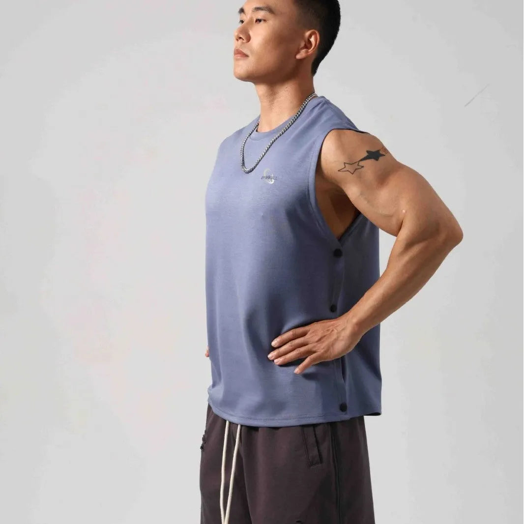 Men's loose cotton fitness vest with hidden hook side opening design in multiple colours