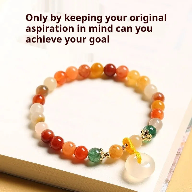 Chinese style handmade bracelet with jade safety buckle and 6mm agate beads