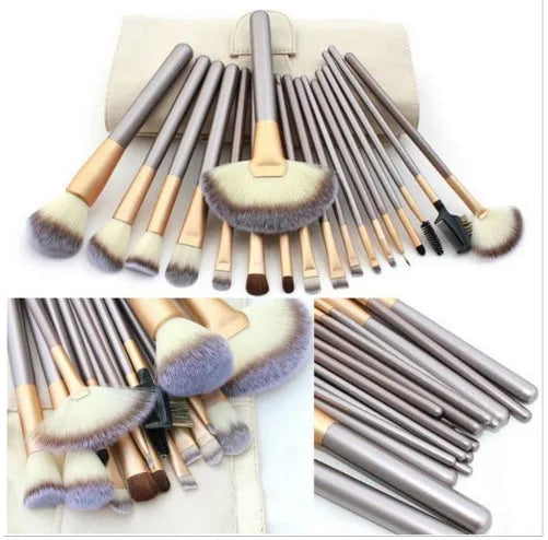 Persian make-up brush set with rice white brush heads and champagne coloured handles, shown in a set.