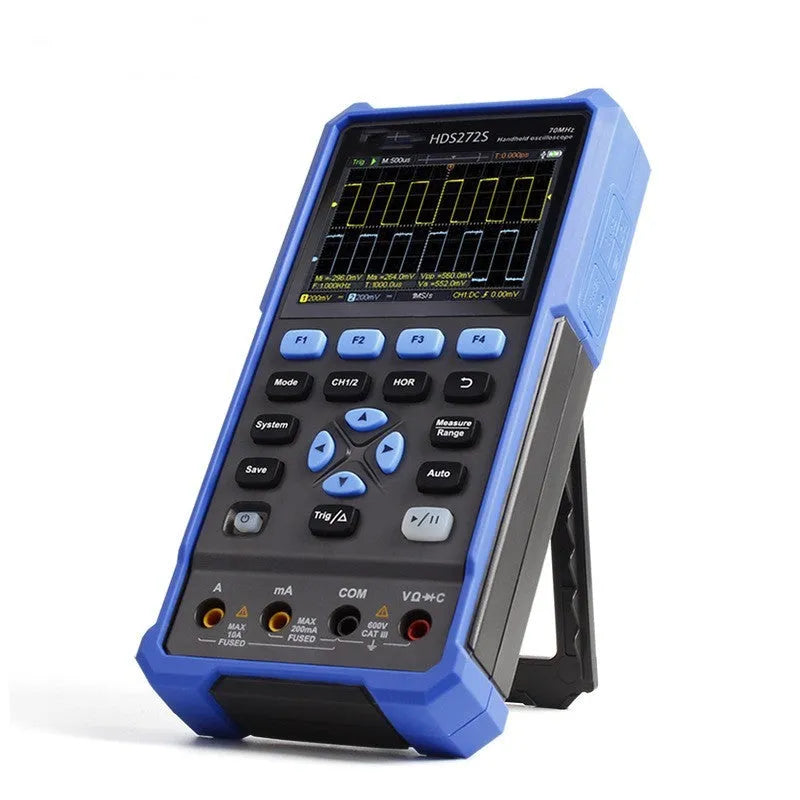 Owon HDS272 handheld digital oscilloscope with probes for automotive electrical diagnostics