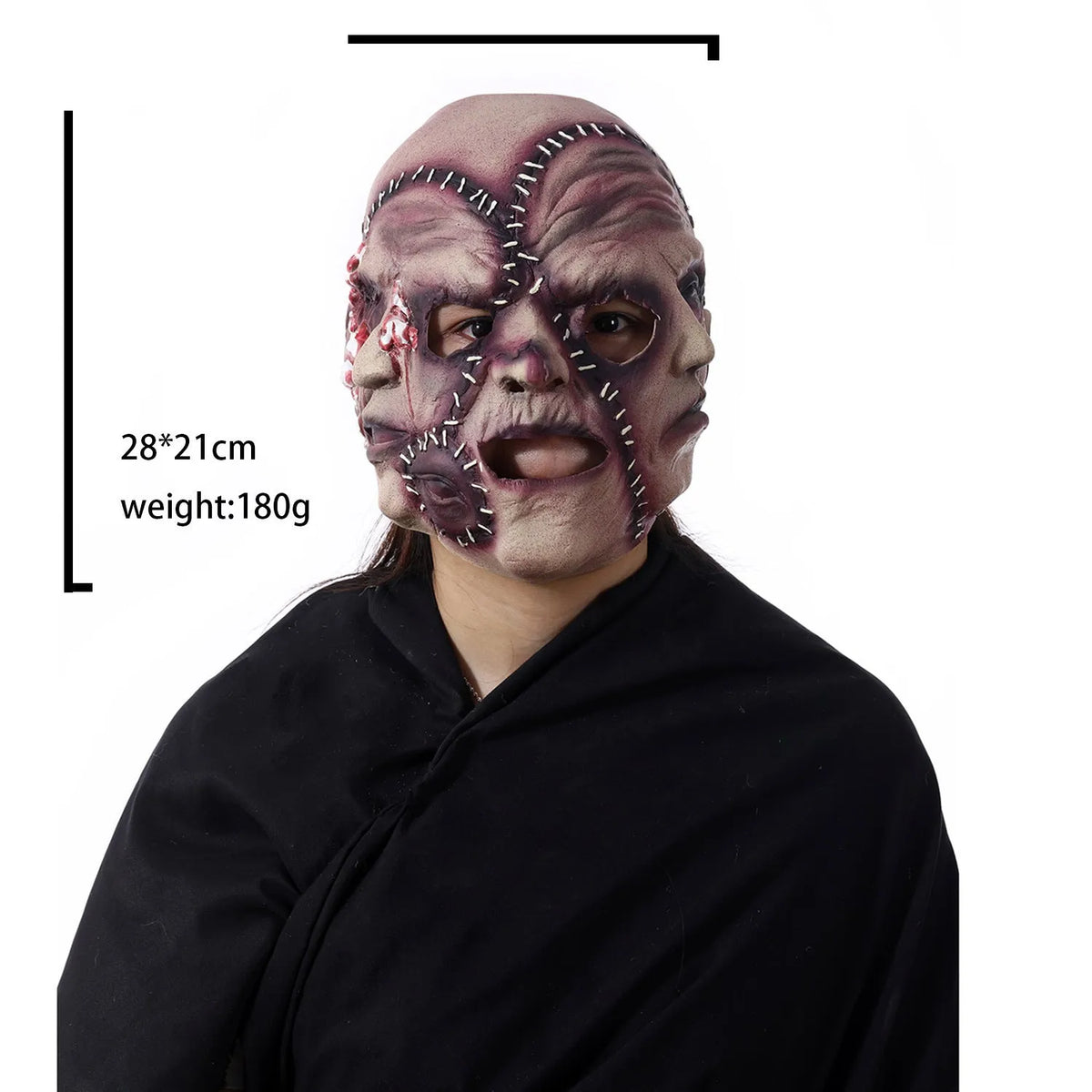 Three-sided grimace horror mask in natural latex for adult Halloween parties