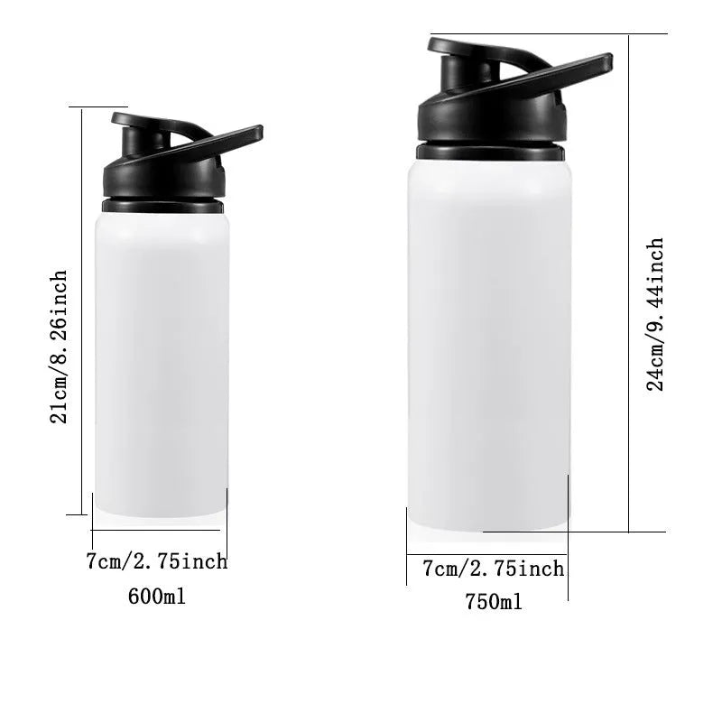 White aluminium sports water bottle for cycling and outdoor activities.