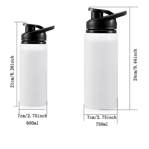 White aluminium sports water bottle for cycling and outdoor activities.