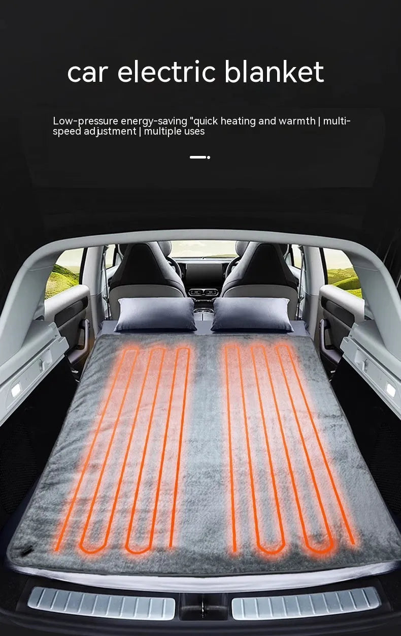 Grey 12V car electric blanket with cigarette lighter plug and intelligent 9-speed temperature controller