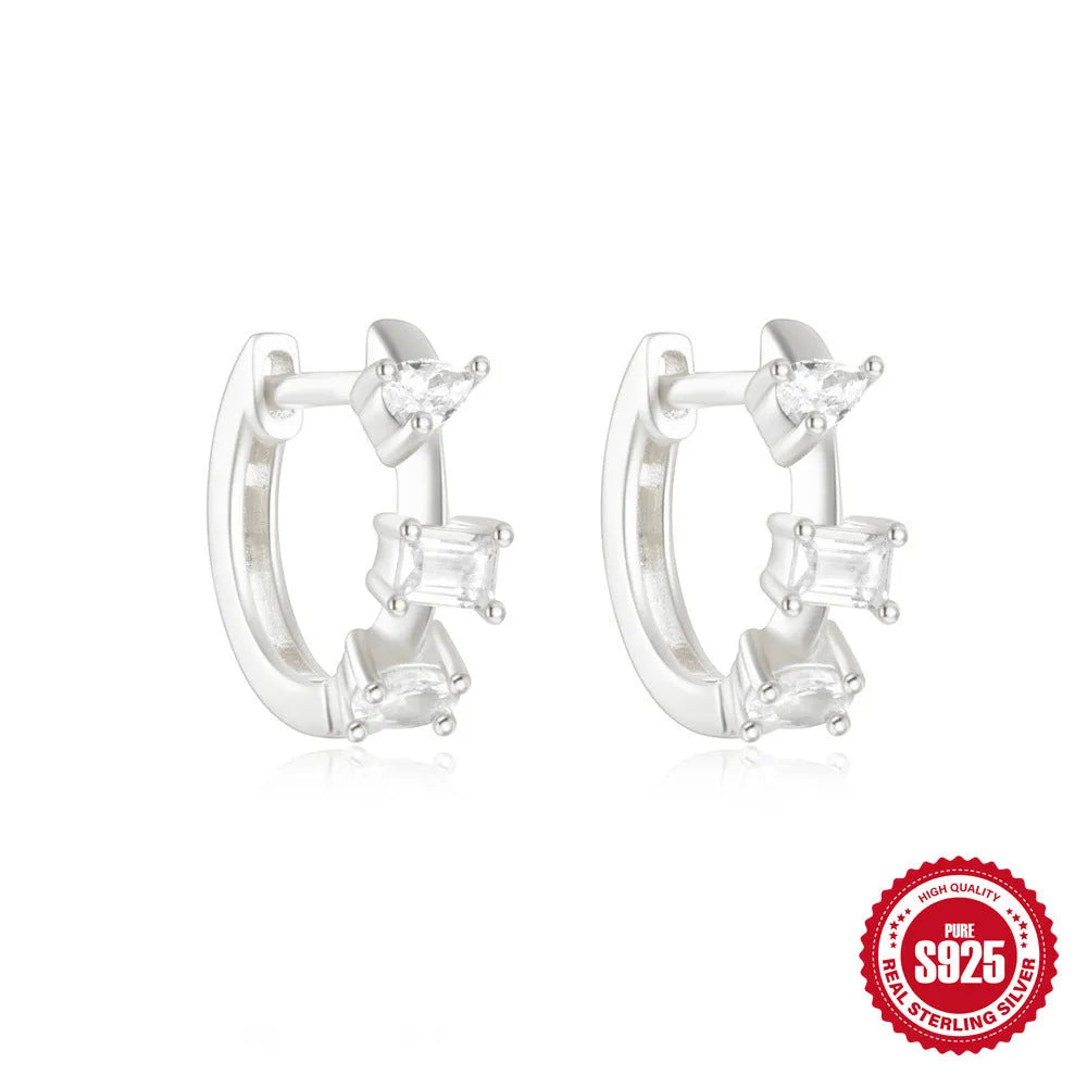 Small round geometric S925 sterling silver stud earrings with gold or silver electroplated finish