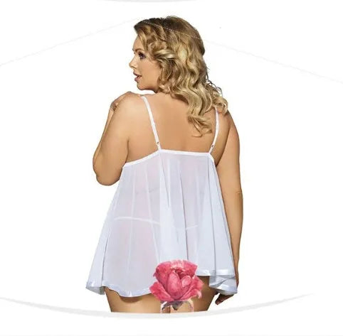 Women's lace sleepdress with mesh detailing in extended sizing up to 6XL