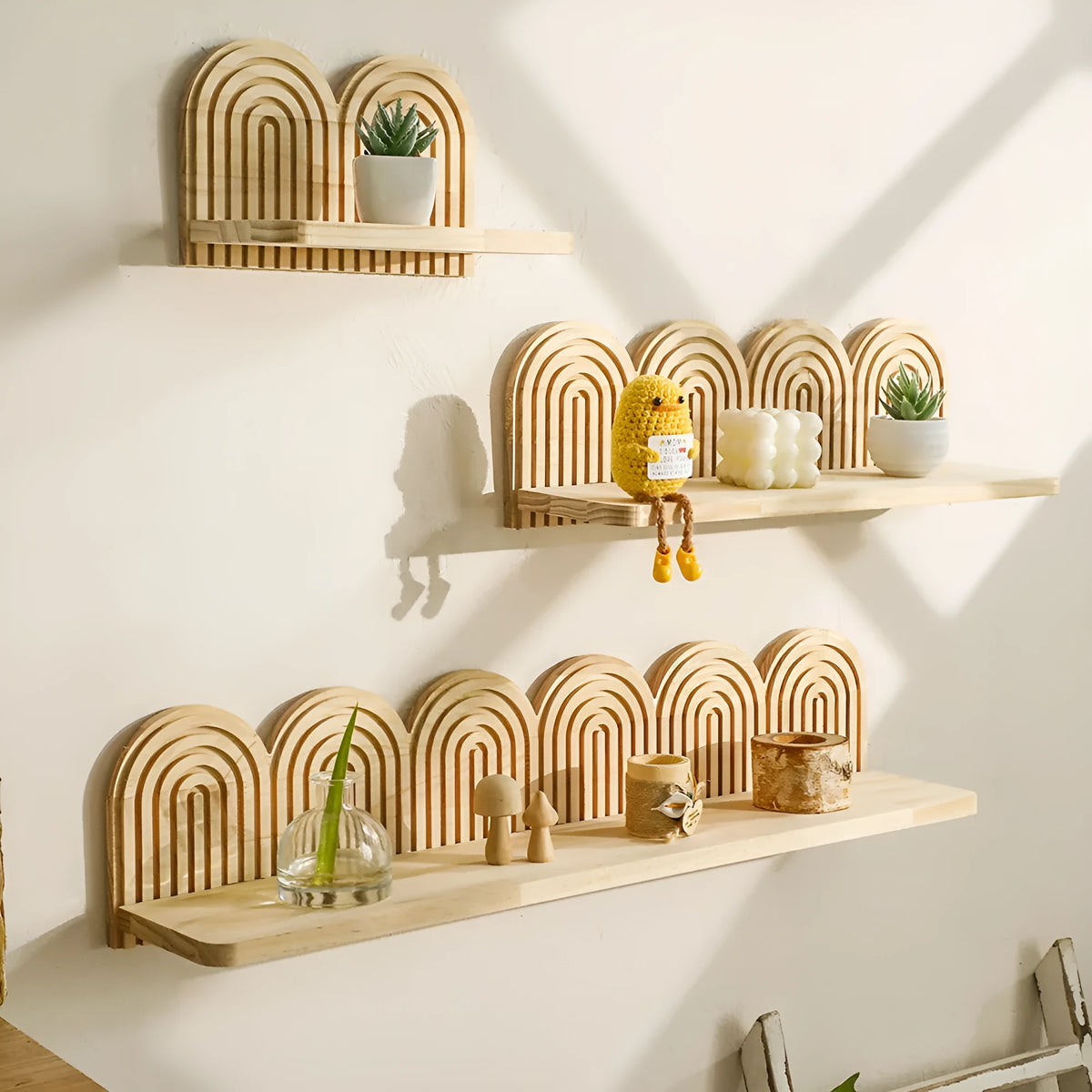 Solid wood wall-mounted flower pot storage rack with multiple display layers