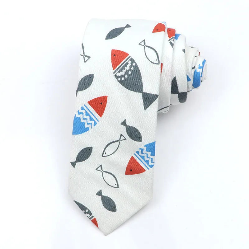 Korean style narrow cotton bow tie with cartoon print pattern in casual men's accessory