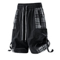 Men's loose cargo shorts with plaid stitching design in polyester micro-elastic fabric available in three colours