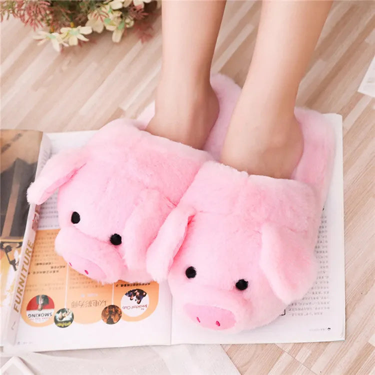 Pink pig floor slippers made of short plush with PP cotton filling in sizes 36-39