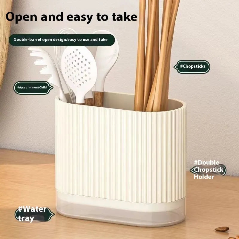 Plastic wall-mounted chopstick tube holder with drainage channels in beige, green or orange colours