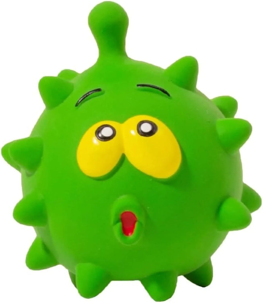 Four colourful natural latex rubber squeaky dog balls with cute faces measuring 7.5 cm