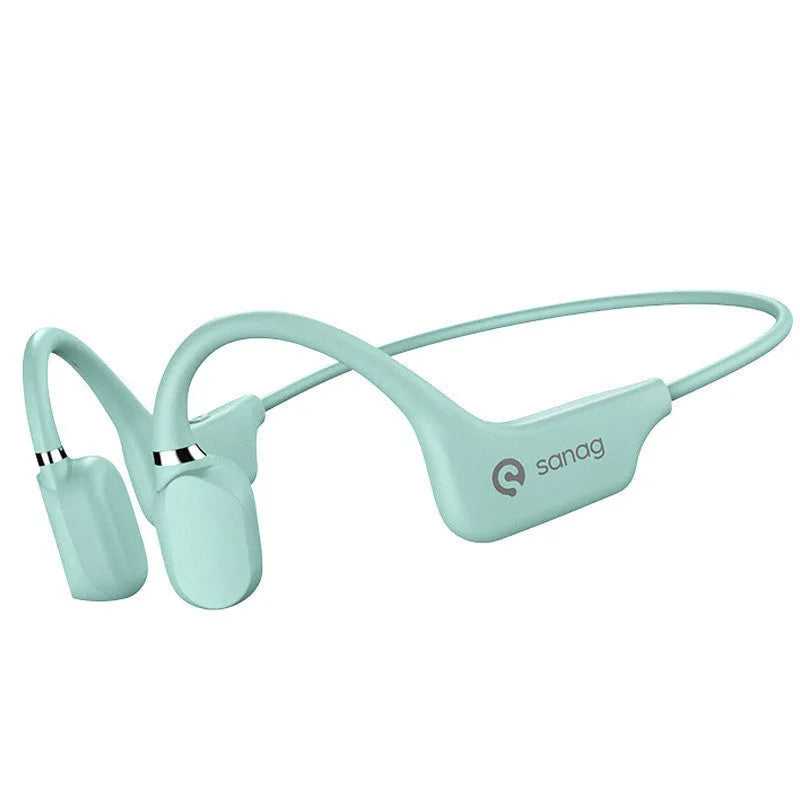 Bone conduction Bluetooth sports headset in hanging neck design, shown in one of six available colours.