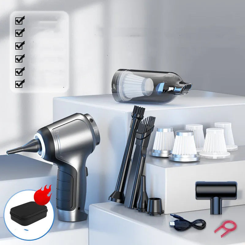 Handheld and vertical car mounted brushless inflatable vacuum cleaner with EVA bag.