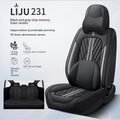 Five car seat cushions in various colour options including striped patterns and solid shades